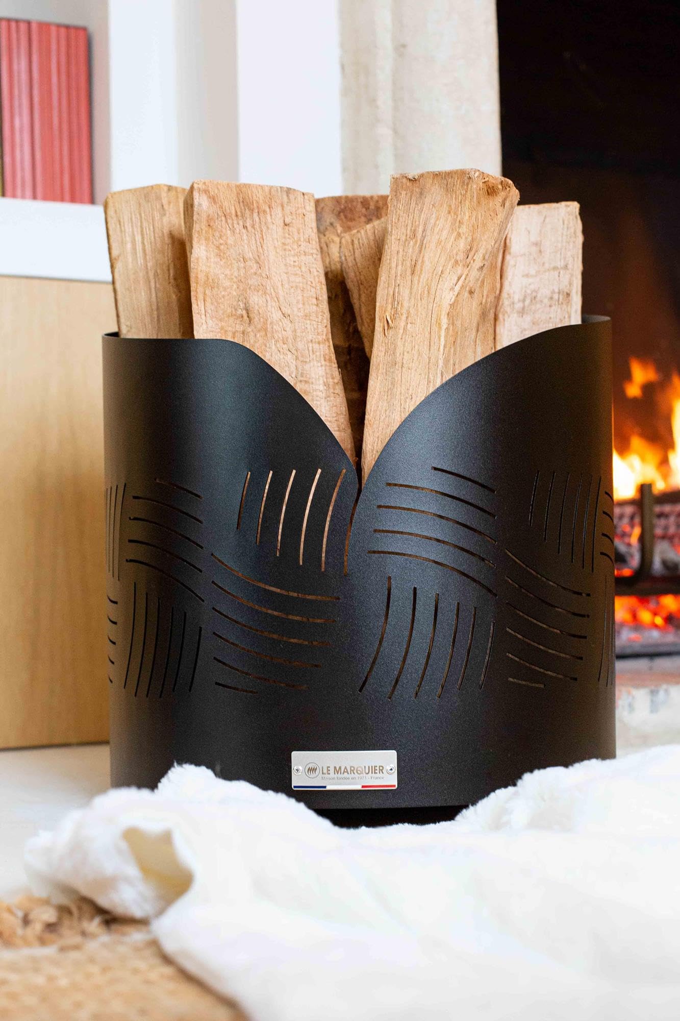 Porte bûche Rond Essentiel avec roulettes Noir - LE MARQUIER