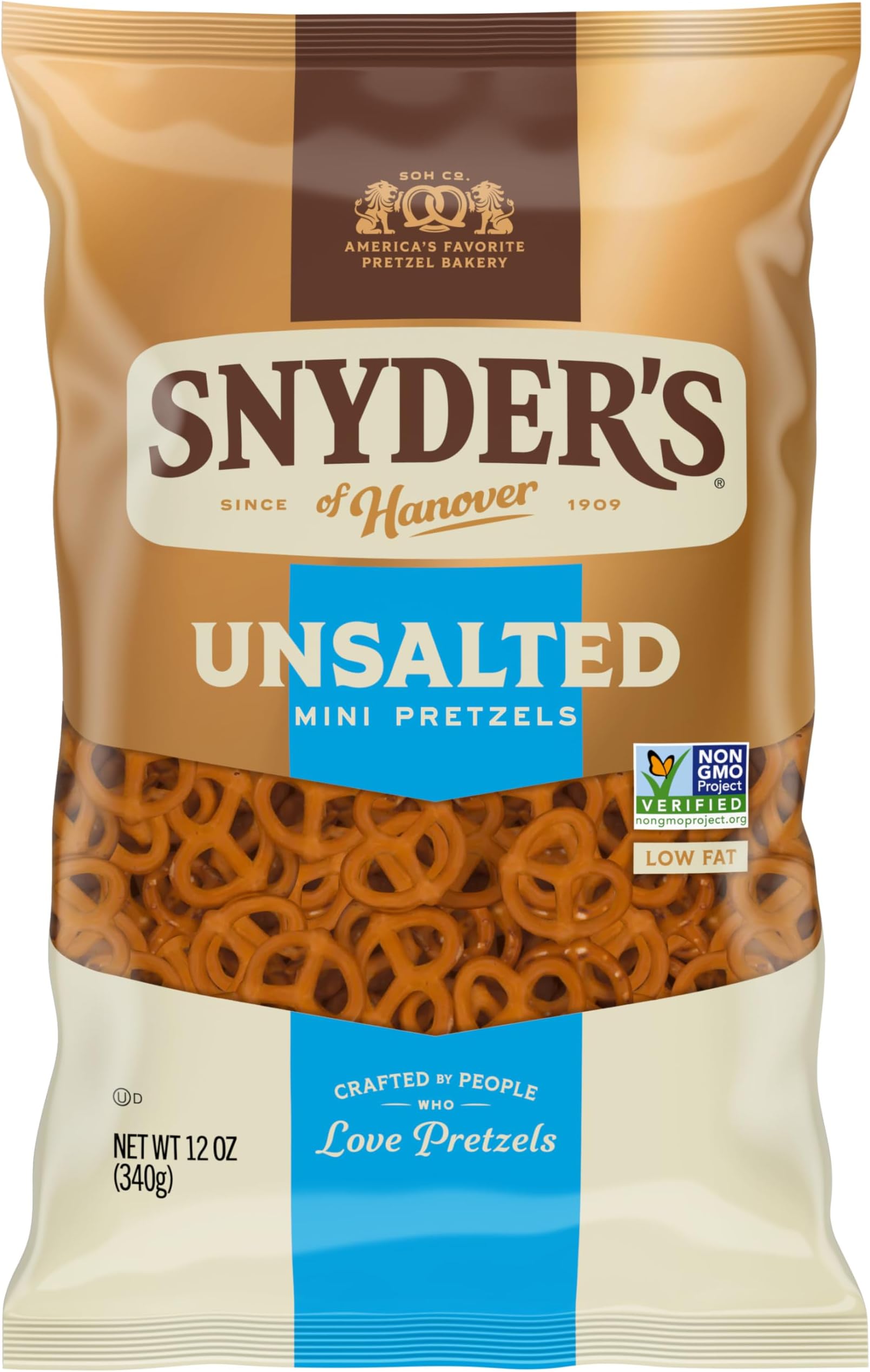 Snyder's of Hanover, Unsalted Mini Pretzels, 12 Oz Bag