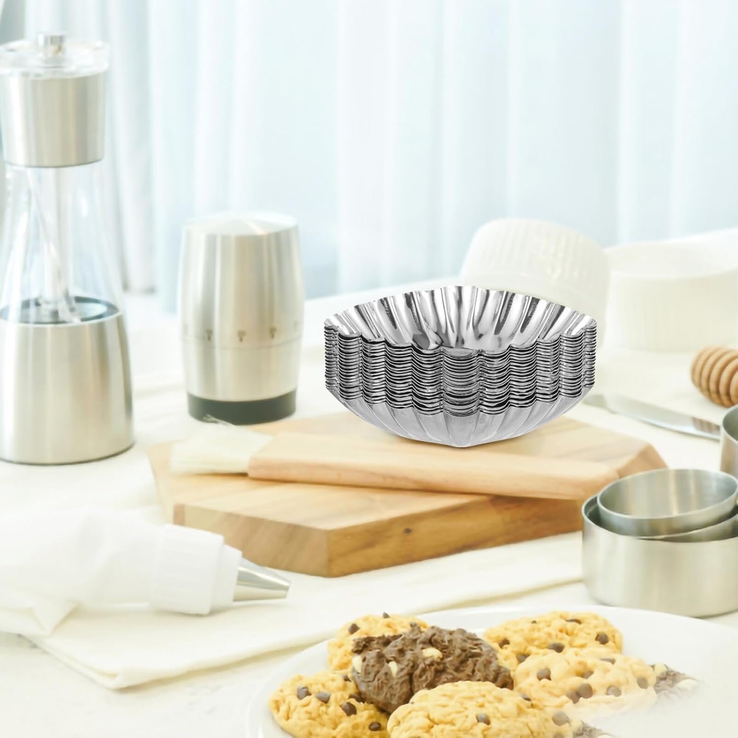Hemoton 20 Pack Egg Tart Molds Stainless Steel Tart Molds for Baking 3.46 X 2.36 X 0.98 in Muffin Cups Heat-Resistant Baking Molds for Egg Tarts Pies Pudding Cupcakes