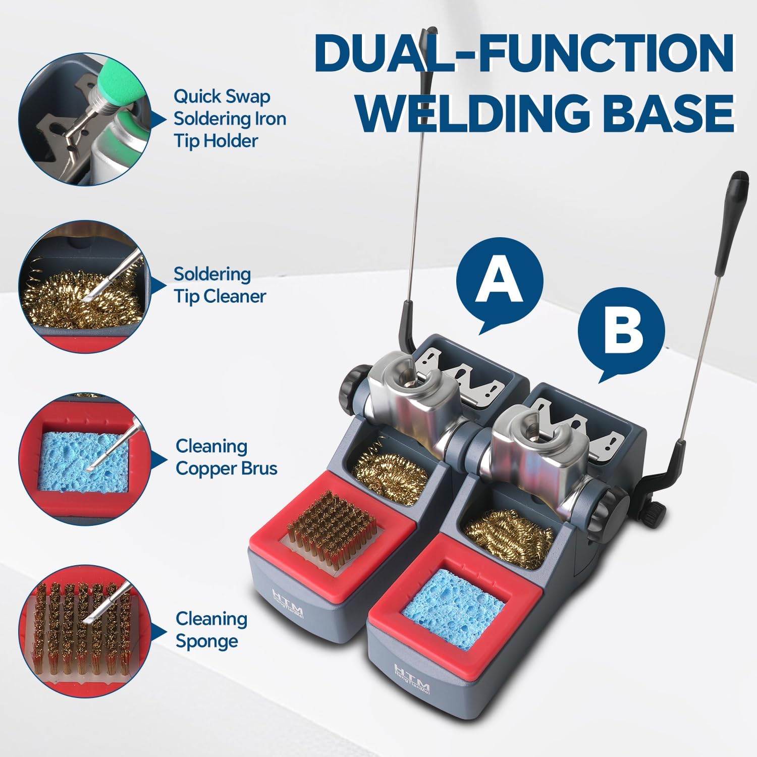 HengTianMei 2- in-1 Soldering Iron Station Kit 240W, Digital Soldering Station with PID Temperature Control (212°F-842°F), 6 Tips, Sleep Mode, ℃/℉,3 Temperature Storage, for Electronics Repair