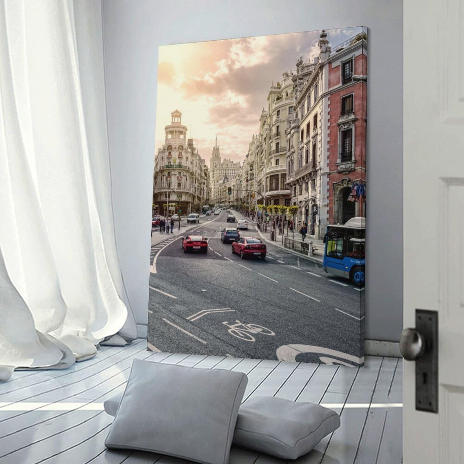 Junmoney Frame-Style-8 Wall Picture Print Madrid's Gran Vía A Visual Journey, 20X30inch(50X75cm), For Feature Walls In Flats Or Modern Rooms, An Easy Match For Collected Prints