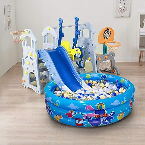 Miniatura 4 de Piscina infantil de 3 anillos para niños, 48 x 12 pulgadas, piscina inflable para bebés, piscina infantil pequeña (azul)