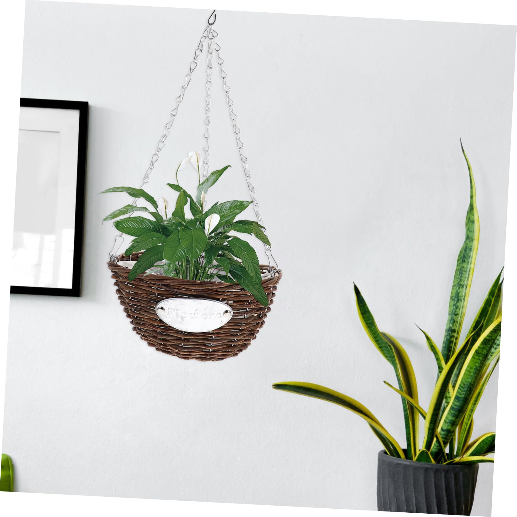 Set 2 Fioriere Sospese in Metallo e Rattan, Vasi Appesi 25 CM per Giardino e Patio, Cesti Medi per Piante da Balcone e Interni