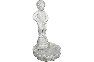 Design Toscano Manneken Pis Statue with Basin and Pump, 34 Inch, Antique Stone