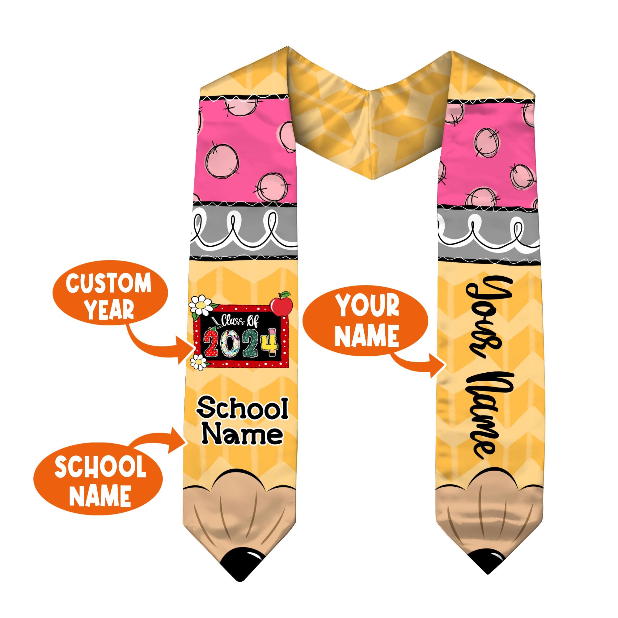 Custom Graduation Stole Class of 2024, Pencil Stole Graduation for Teachers, Personalized Teacher Stole 2