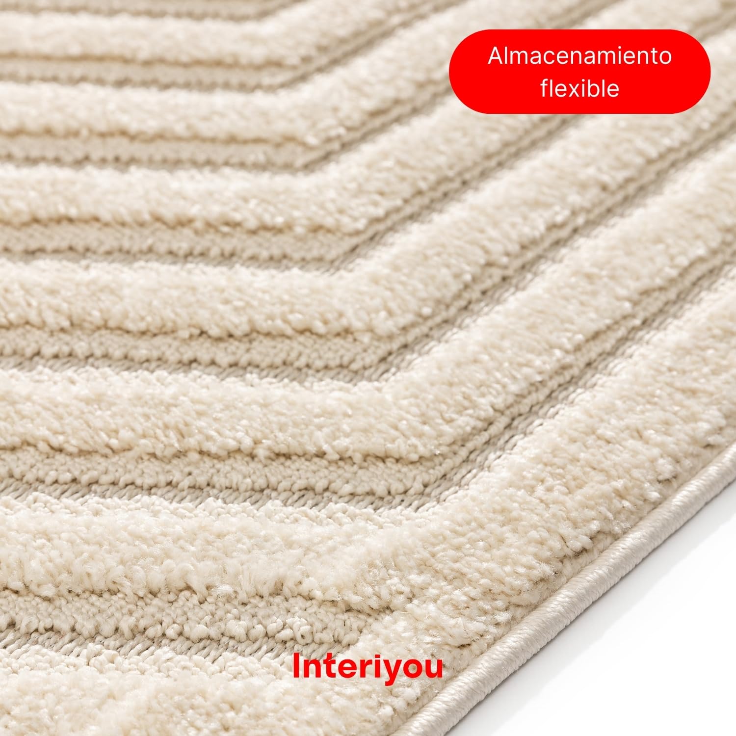 Interiyou Alfombra Salon Pelo Corto Lecce - 160x230 cm Crema - Diseño Boho escandinavo con Efecto 3D de Relieve - Plana con patrón geométrico