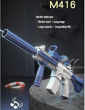 M416 Automatic Electric Water Gun, 500cc Large Capacity, Can Connect External Coke Water Bottle, Summer Water Beach Outdoor Water Fighting Swimming Pool Kids Toy Gift Color: Blue