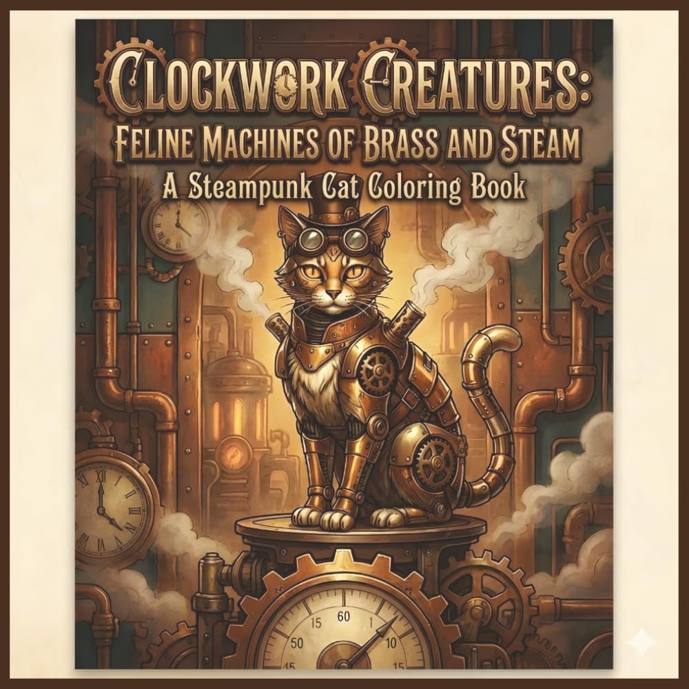 Clockwork Creatures: Feline Machines of Brass and Steam: A Steampunk Cat Coloring Book