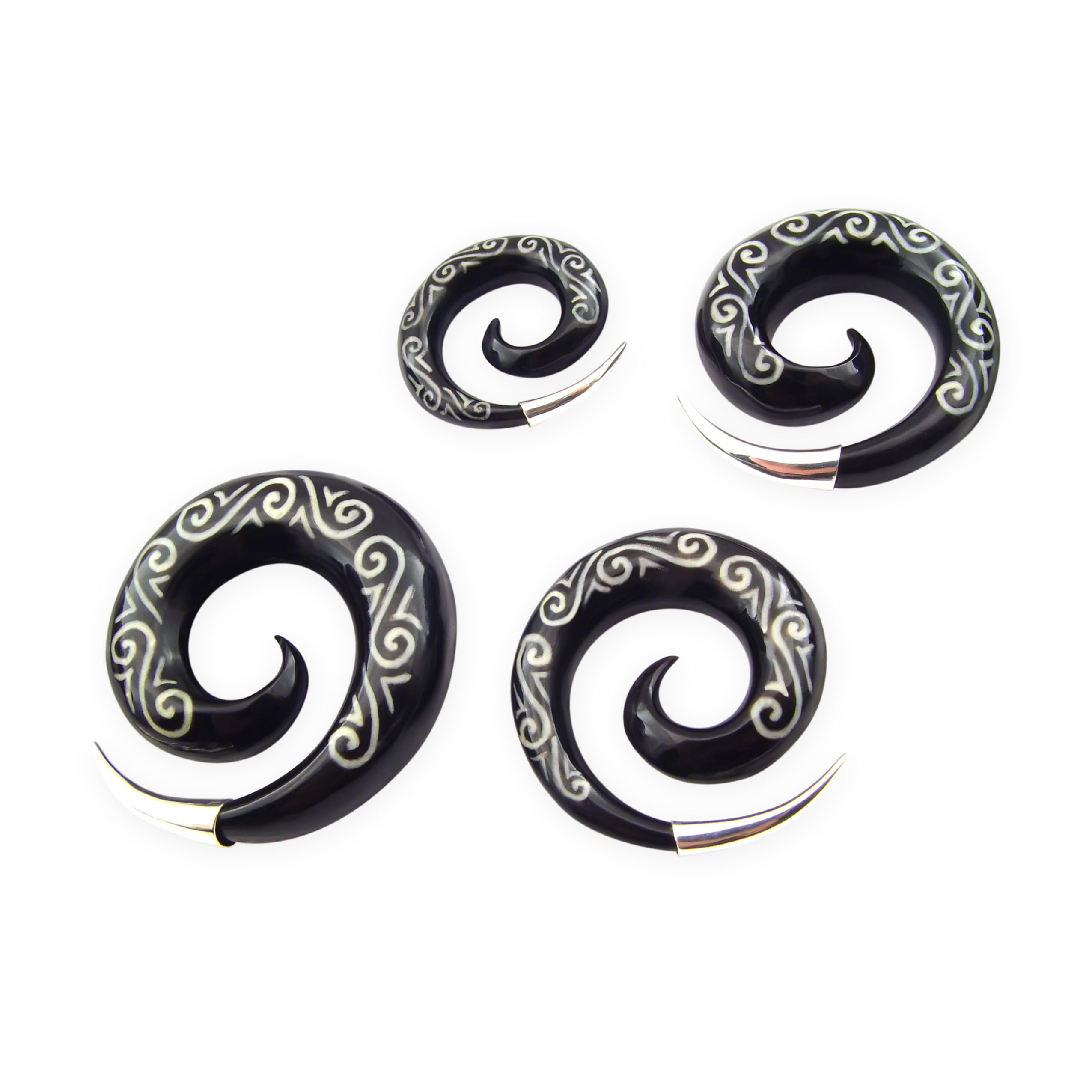 Fly Style Piercing Ohr Expander aus Horn und 925 Silber - Dehnschnecke Dehnspirale Dehnungsschnecke Dehnsichel