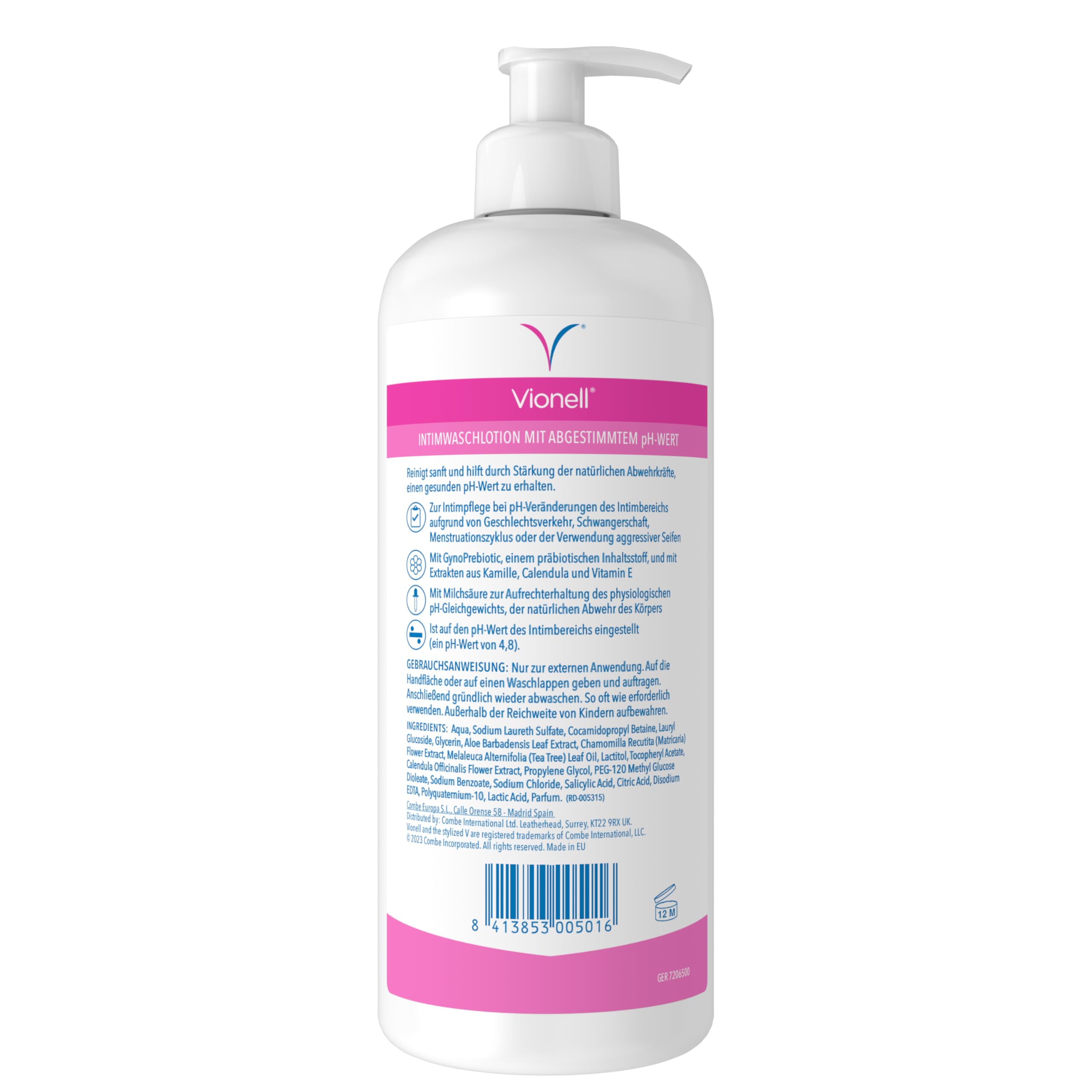 Vionell Balsam do mycia intymnego dla kobiet, równowaga pH, do codziennej higieny intymnej, do zewnętrznej pielęgnacji intymnej, z LactoPrebiotic, wzmacnia naturalną obronę 500 ml