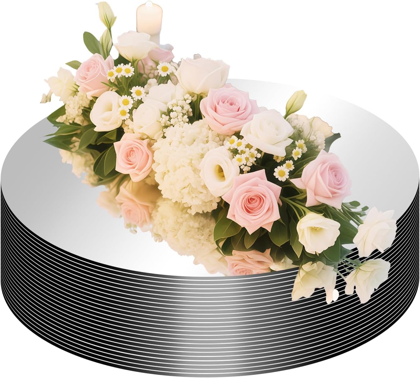 24PCS Round Mirror Centerpieces for Tables, 12" Circle Mirror Plates for Wedding Decorations, Flat Mirror Trays for Candles Floral, Table Centerpiece Display for Reception Event Home Decor