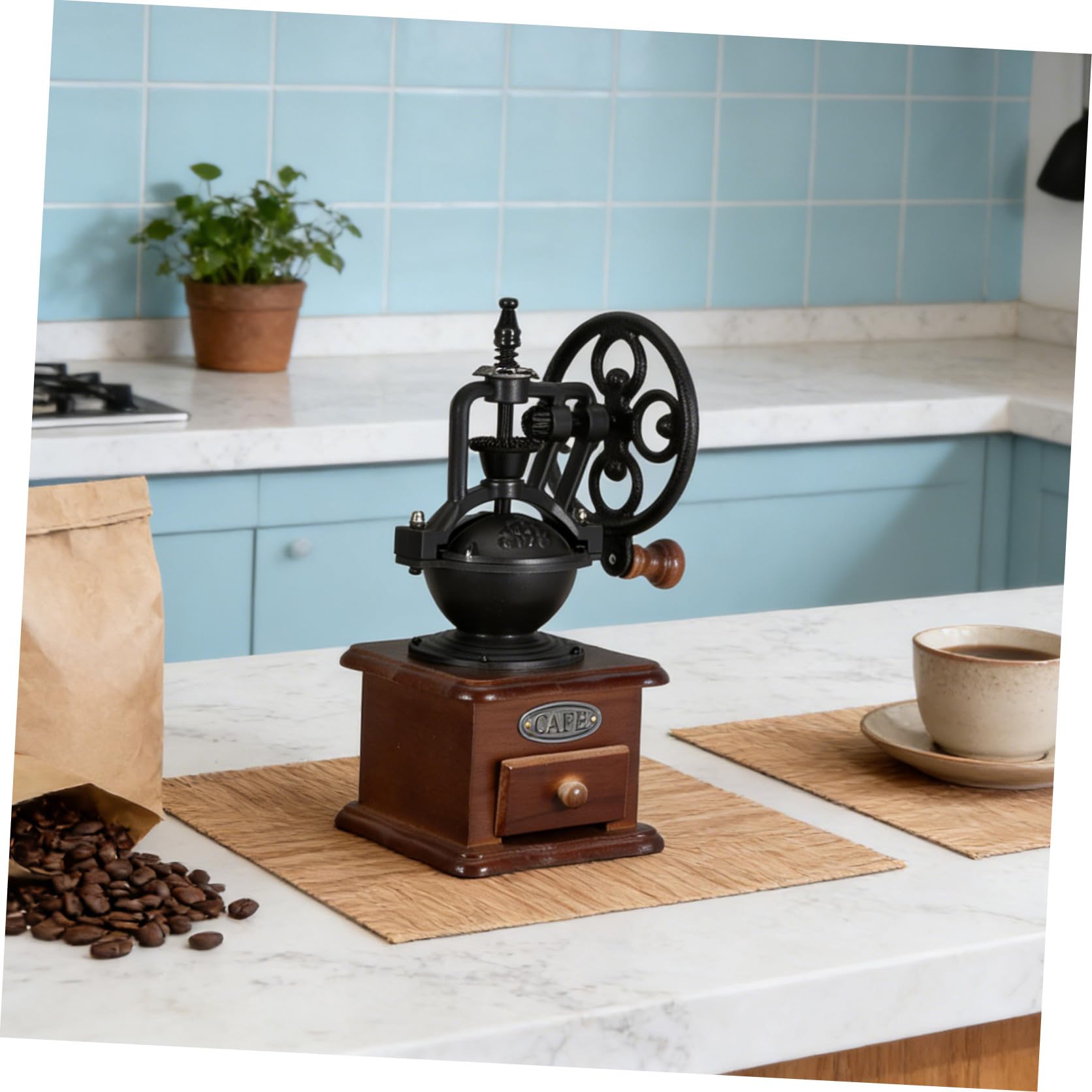 LABRIMP Molinillo de Café Manual Vintage Pequeño para Granos de Café Muelas Cerámicas, Portátil y Desmontable, Adecuado para Espresso y Uso en Cocina o Viajes