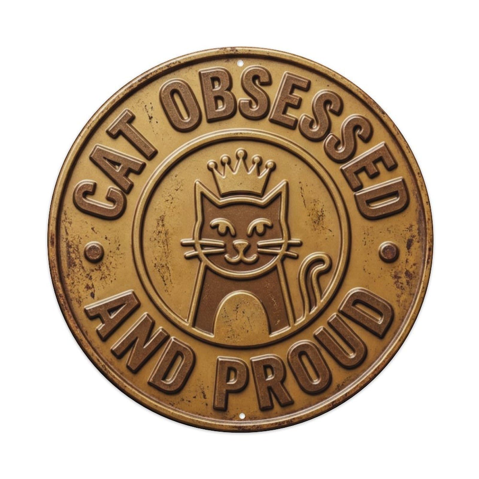 Cat Obsessed Proud Meow Metal Tin Sign Plaque Wall Decor for Cafe, Club Bar, Office, Home Garden Round Metal Poster 8x8Inch