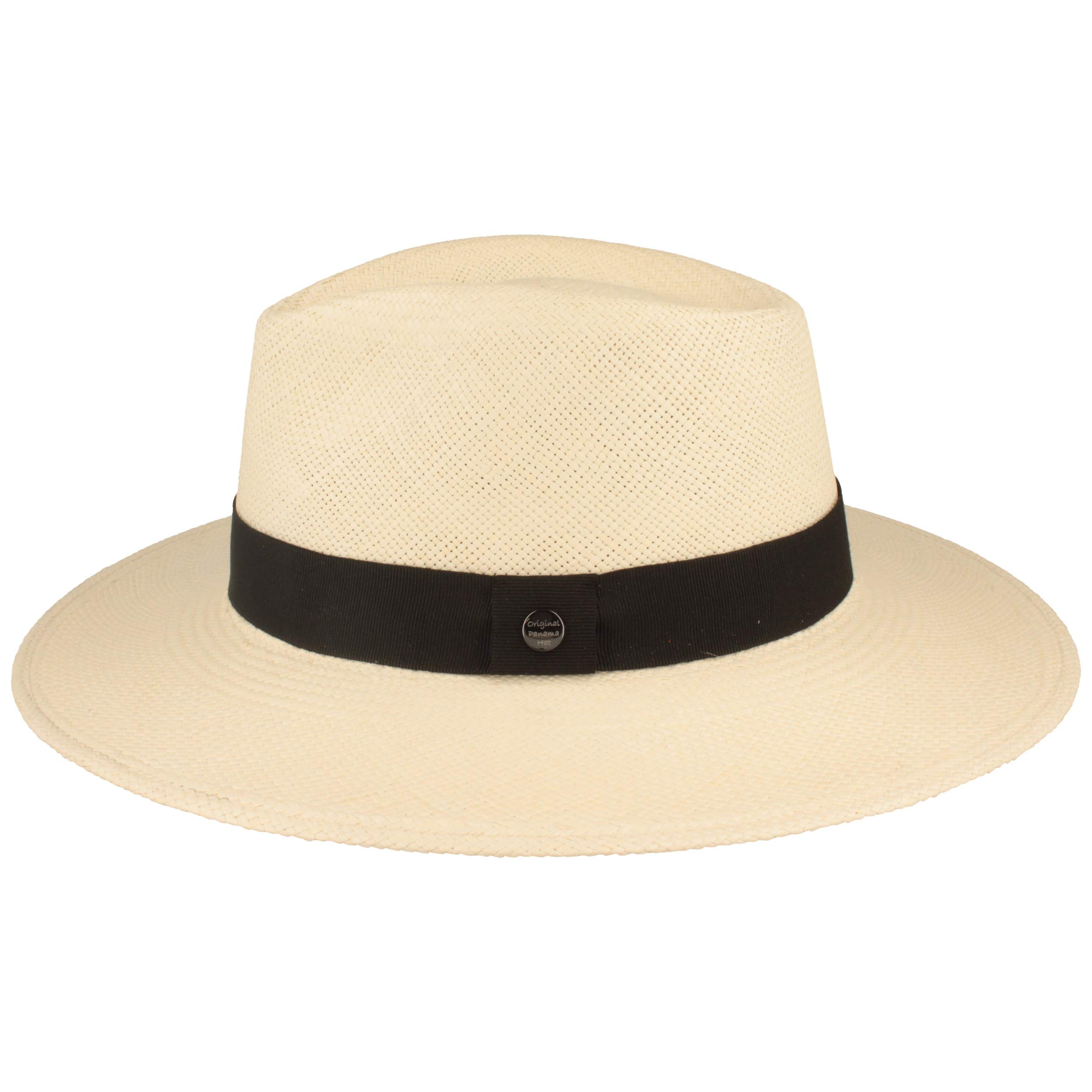 Breiter Cappello Panama Originale di Paglia Cappello Estivo Intrecciato a Mano in Ecuador con Cinturino in Pelle Protezione UV e Antirottura Leggero Traspirante Unisex