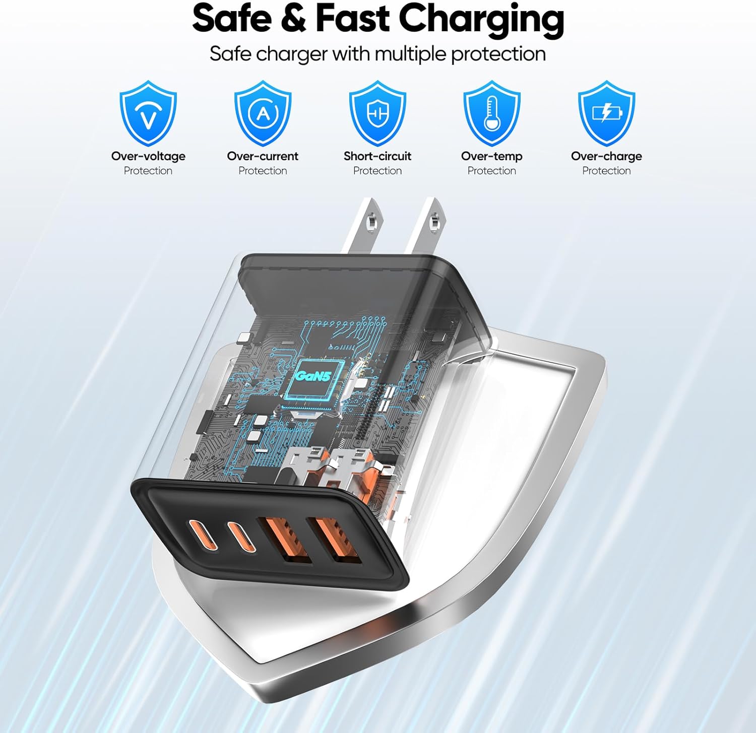 2Pack USB C Fast Charging Block,80W 4-Port GaN Type C Cell Phone Wall Charger,USB-C Multiport Charger Plug PD20W&QC20W with 6.6FT USB C Cable for iPhone17 Air/17/16/15Pro Max,Samsung Galaxy S24 - Image 4
