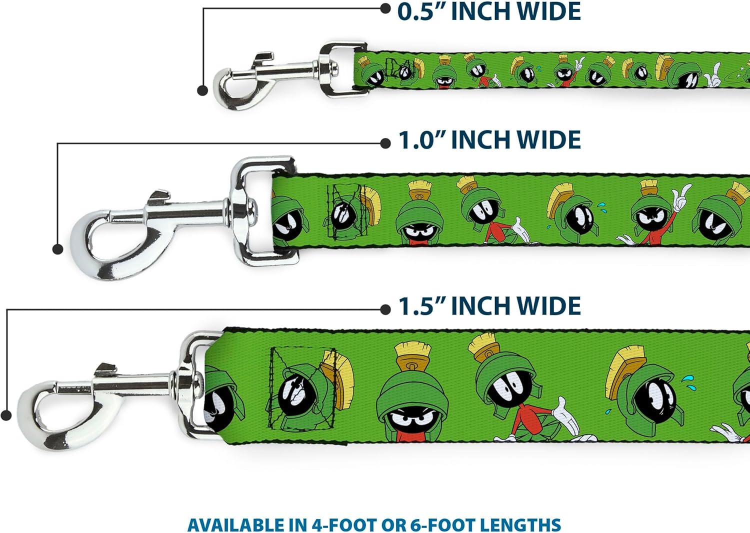 Buckle-Down Pet Leash - MARVIN THE MARTIAN w/Poses/Expressions Green - 4 Feet Long - 1.5" Wide