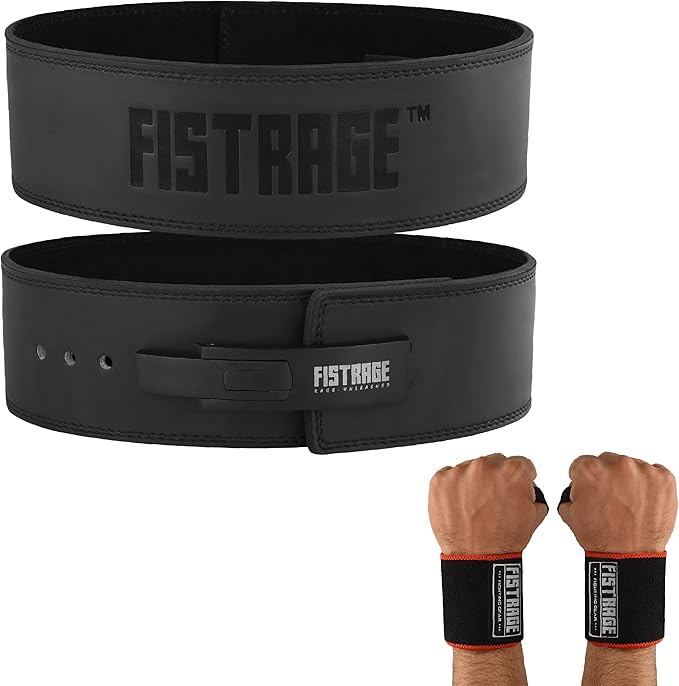 FISTRAGE Lever Buckle Weight Lifting Leather Black Belt Gym Back
