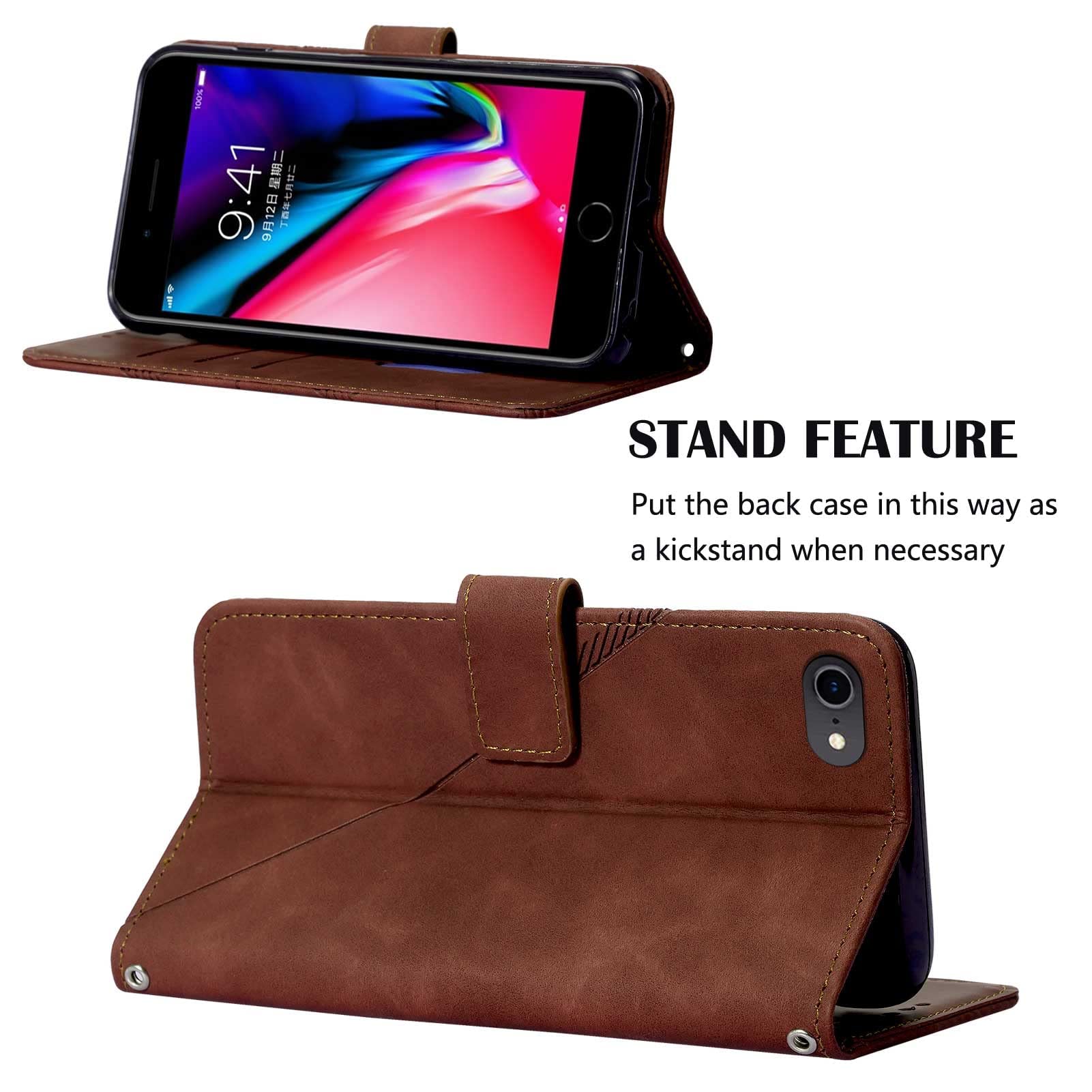 PekaTech Coque Avec Cordon Pour Realme 7 4G, PU Cuir Silicone Cover Avec Fente Pour Carte Tour De Cou Lanière, Slim Necklace Case Anti-Choc Bumper Etui Housse & Collier, Marron