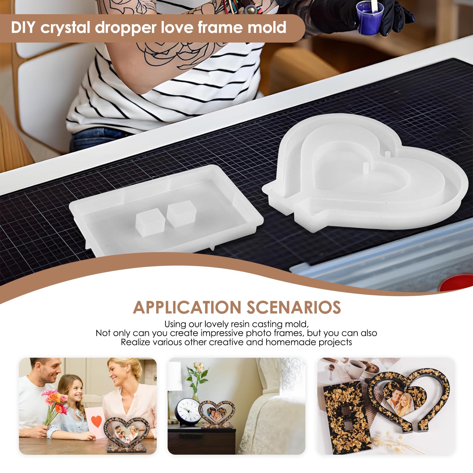 2 Stampi Silicone A Forma Di Cuore Per Resina - Cornici 3D Fai Da Te, Riutilizzabili