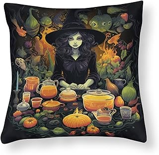 Witch and A Pot Halloween Satin Modern Cushion Case Autumn Halloween Decorative Soft and Luxurious Cushion Cover 18