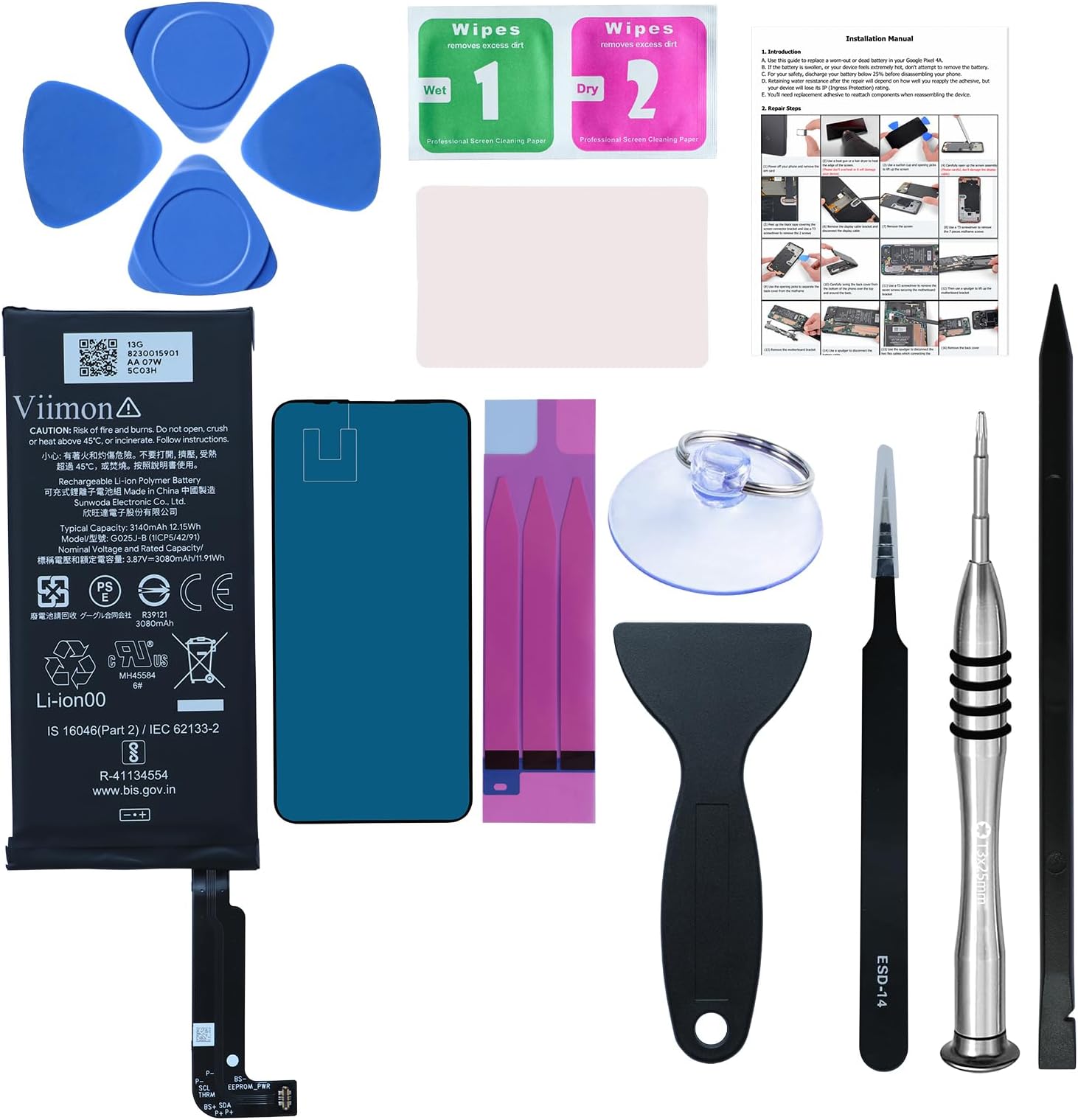 for Pixel 4a 4G Battery Replacement Kits Compatible with Google Pixel 4a 5.81'' Model G025J, GA02099 with Adhesive and Repair Tool Kits