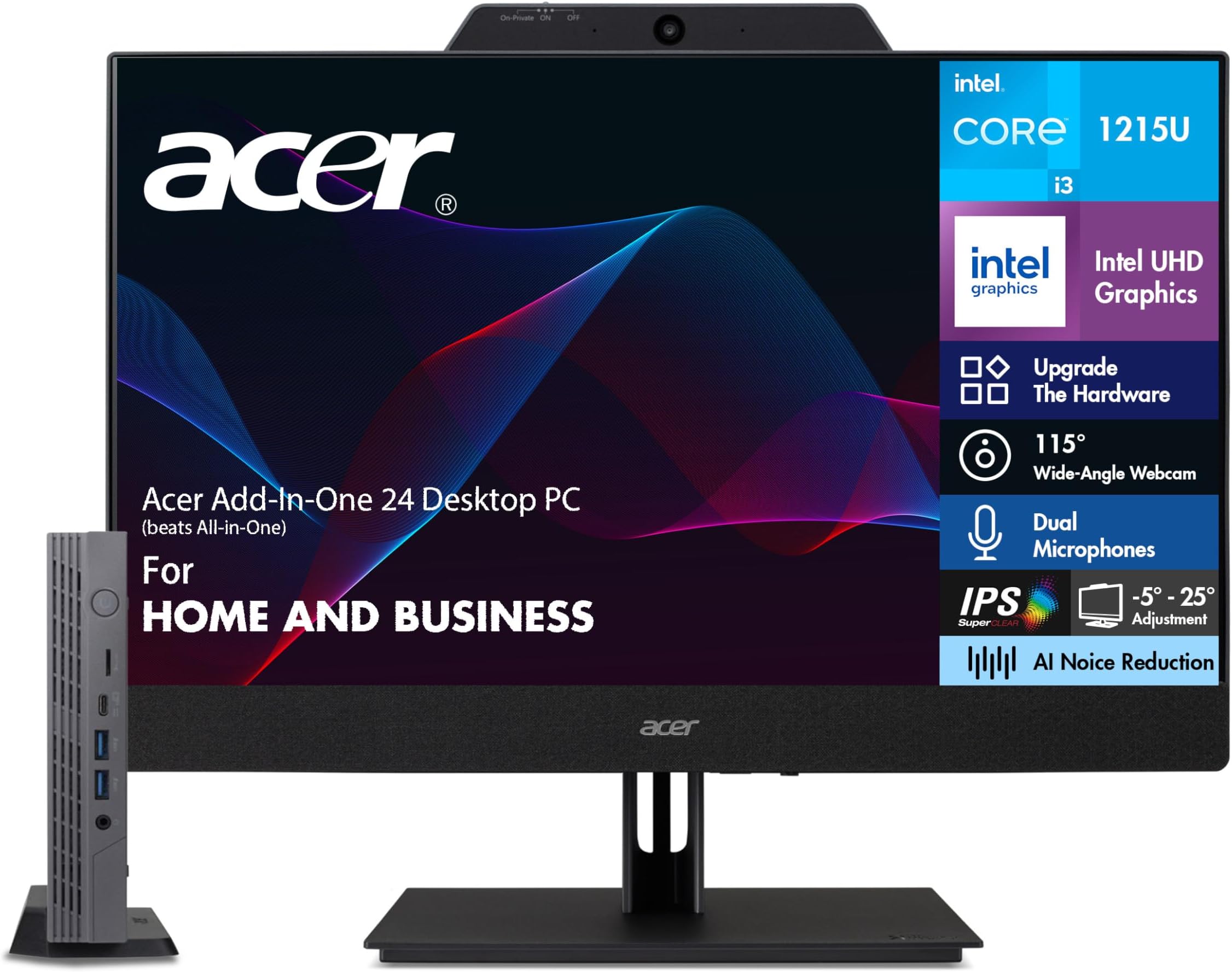 Acer Add-in-One 24 Desktop PC (Beats All-in-One) for Home and Business, Includes 24" FHD IPS Monitor with Speakers/Microphone/Webcam, and Chromebox CX15/i3-1215U/16GB DDR4/2TB SSD/Chrome OS