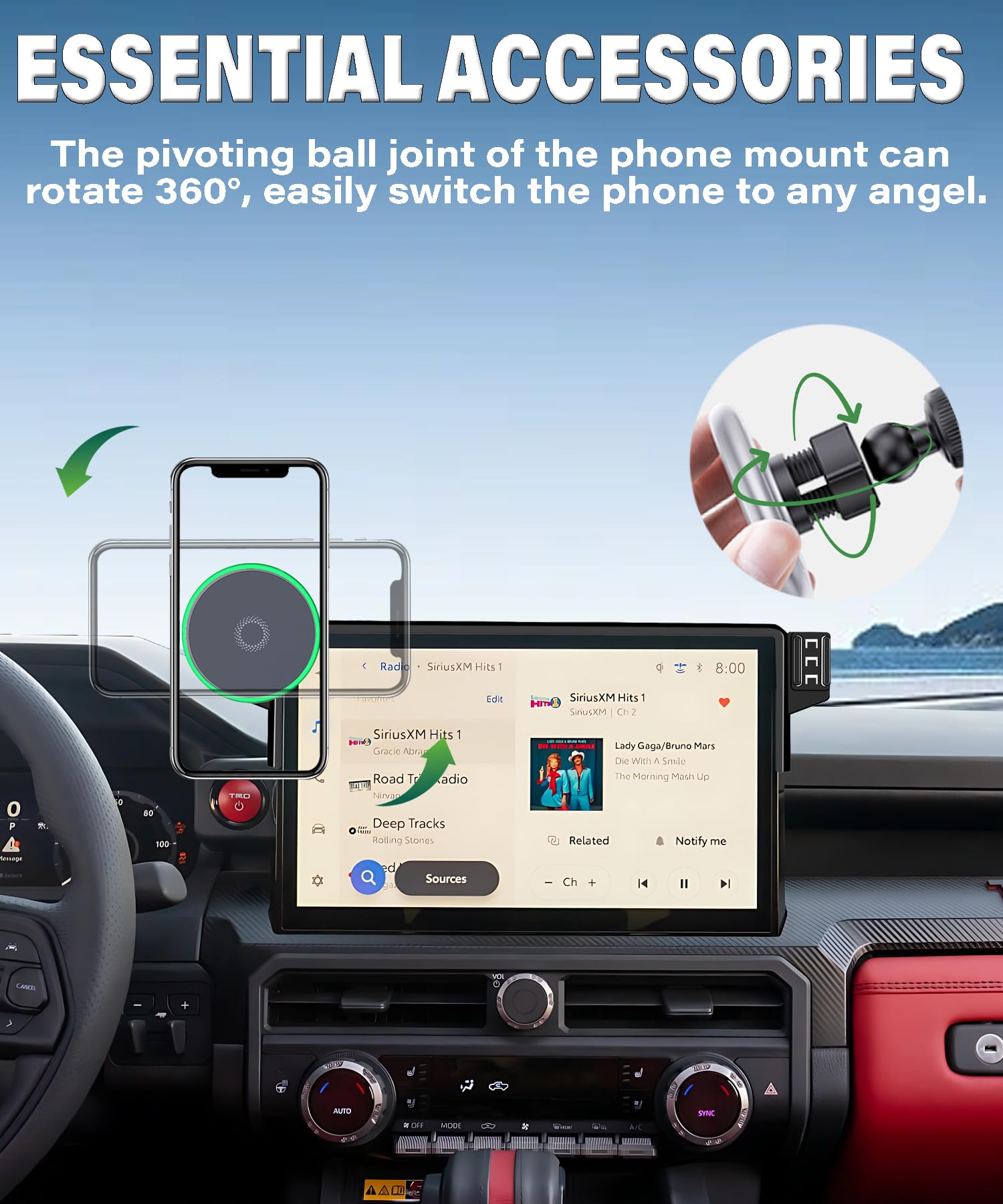 Samochodowy uchwyt na telefon do Toyota Tacoma 2024 2025 akcesoria do ekranu dotykowego 14-calowego ekranu szybkiej ładowarki bezprzewodowej 15 W stały klips uchwyt na telefon komórkowy