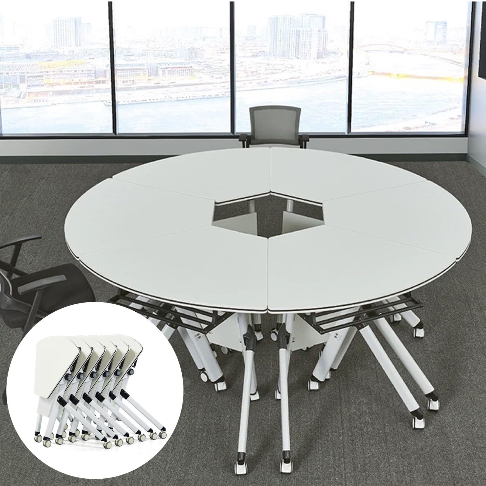 Tavolo da conferenza pieghevole, scrivania modulare in piedi e tavolo da allenamento con design ribaltabile per riunioni, lavoro e sala da pranzo, soluzione versatile per spazi di lavoro verdi