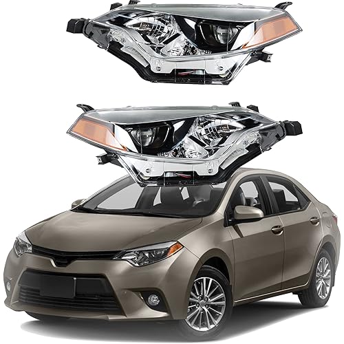 munirater Driver & Passenger Side Headlamps Halogen Headlight Assembly Replacement for 2014 2015 2016 Corolla Left and Right Side Headlight Pair