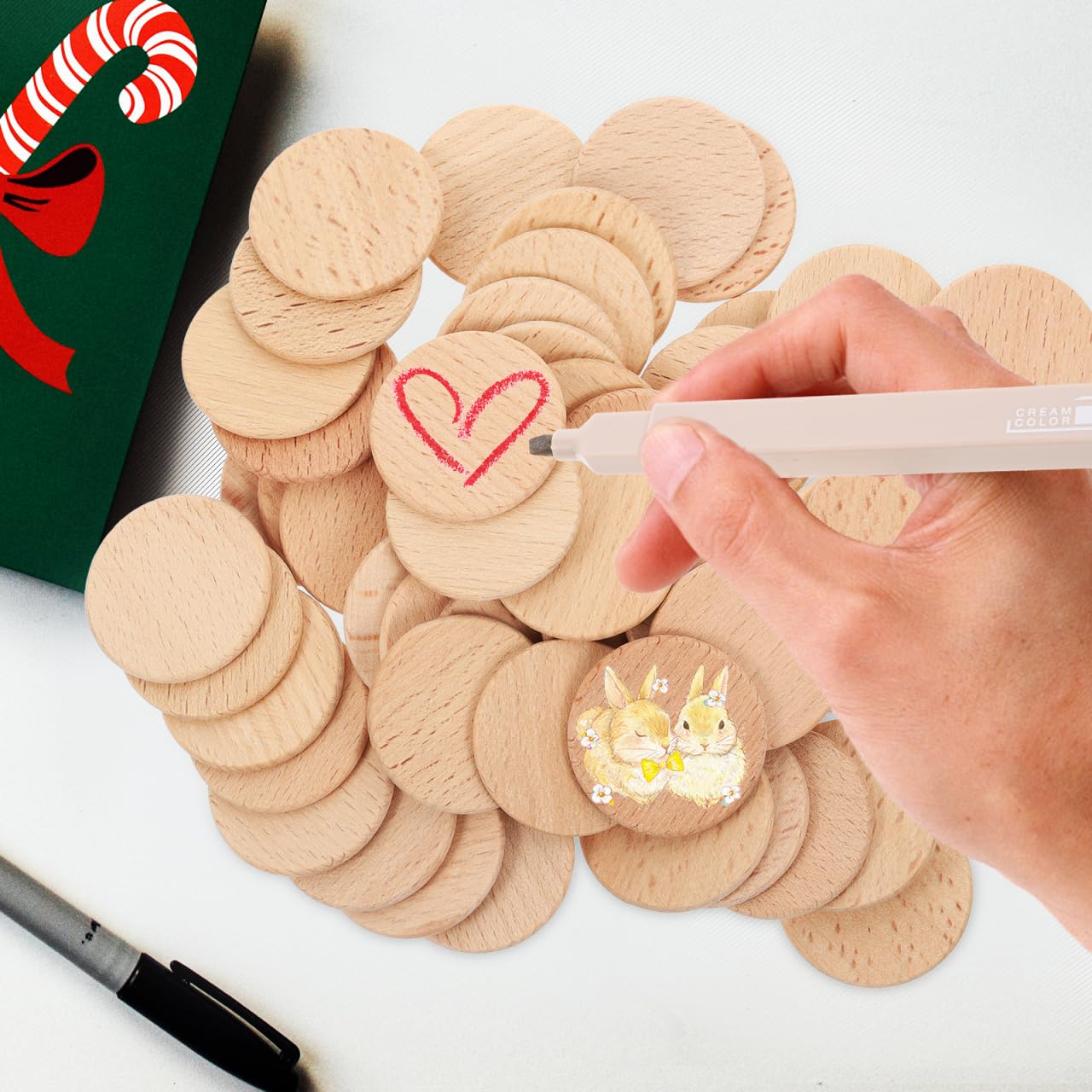 Amazon.co.jp: 50pcs 円形 板 木材 丸い 木の板 スライス ディスく