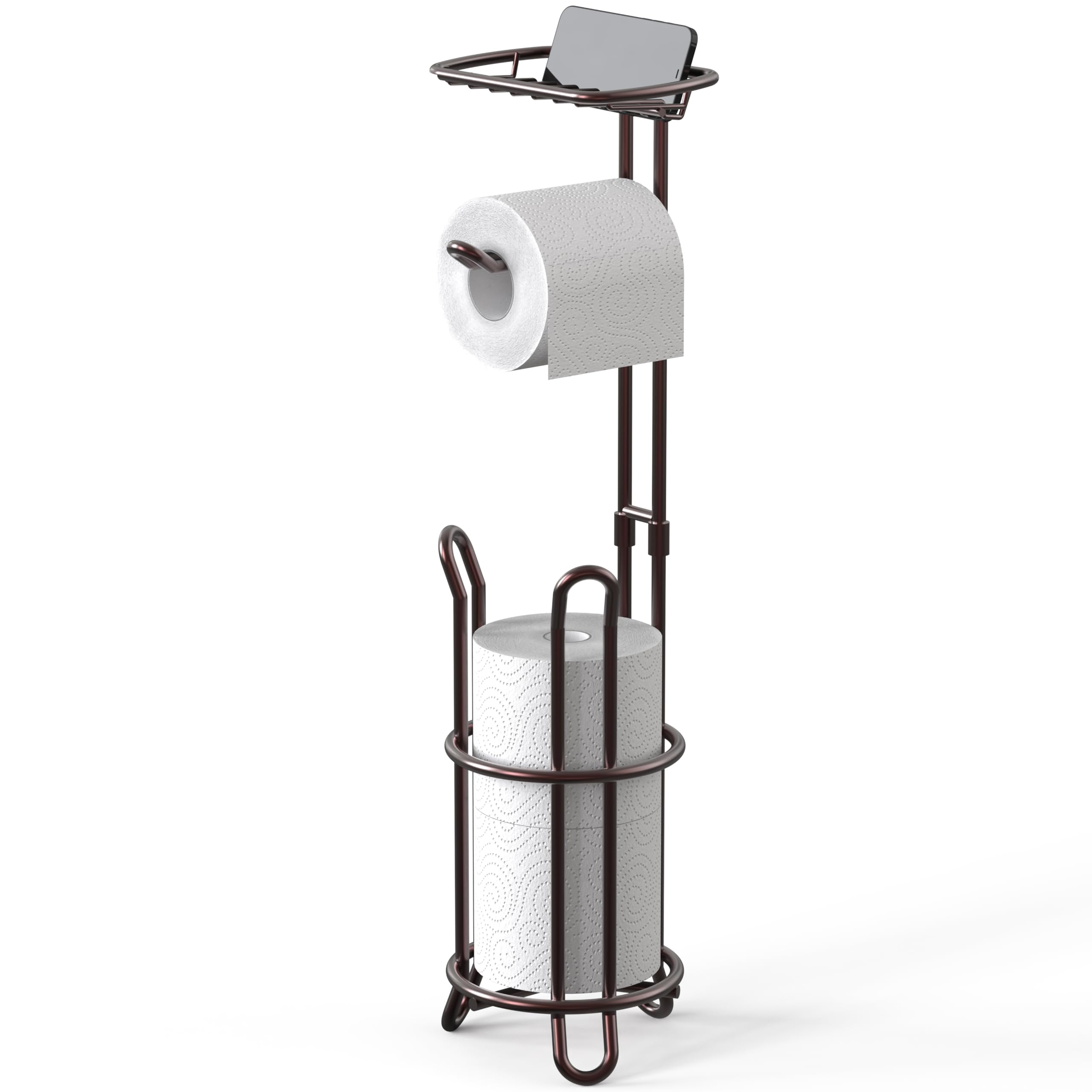 SimpleHouseware Bathroom Tissue Roll Holder Stand with Cell Phone Holder, Bronze