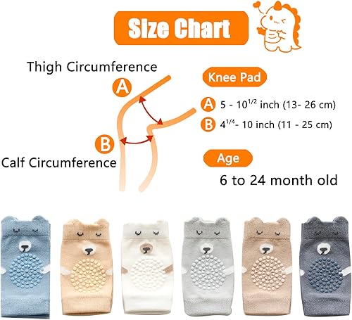 Miniatura 5 de ISANPAN 6 pares de rodilleras antideslizantes para bebés, lindas rodilleras antideslizantes para niños y niñas de 6 a 12 a 18 a 24 meses, protegen