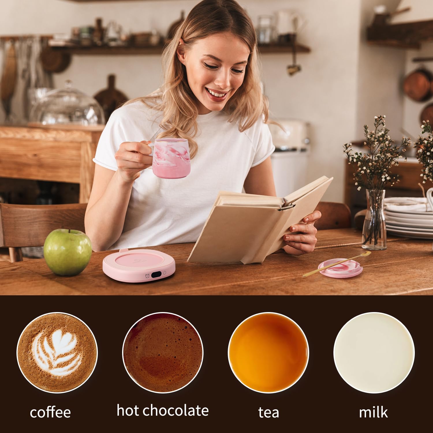 Juego de tazas de café con 3 ajustes de temperatura, apagado automático de 8 horas, calentador de tazas eléctrico para escritorio, oficina, hogar, calentador de bebidas con 3 ajustes de temperatura, 5