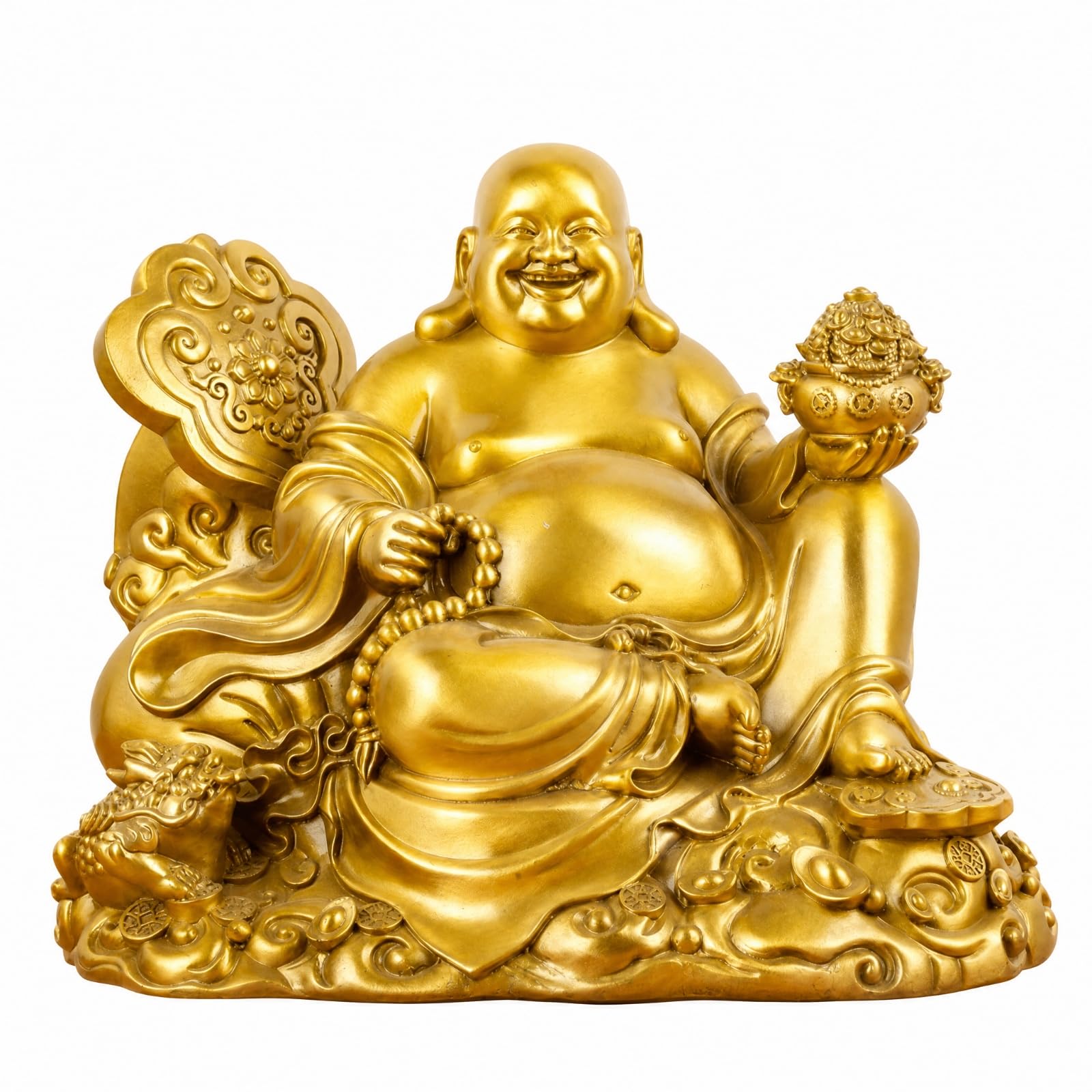 Statue Bddha Maitreya Rieur en Cuivre Décoratif Statue Bddha Rieur Religieux Statute Maitreya pr Bureau, 38CM