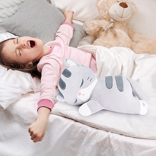 Miniatura 9 de Achwishap Peluche de gato, almohada de felpa de gato, almohada suave de peluche kawaii para abrazar, lindos juguetes de peluche para niños y