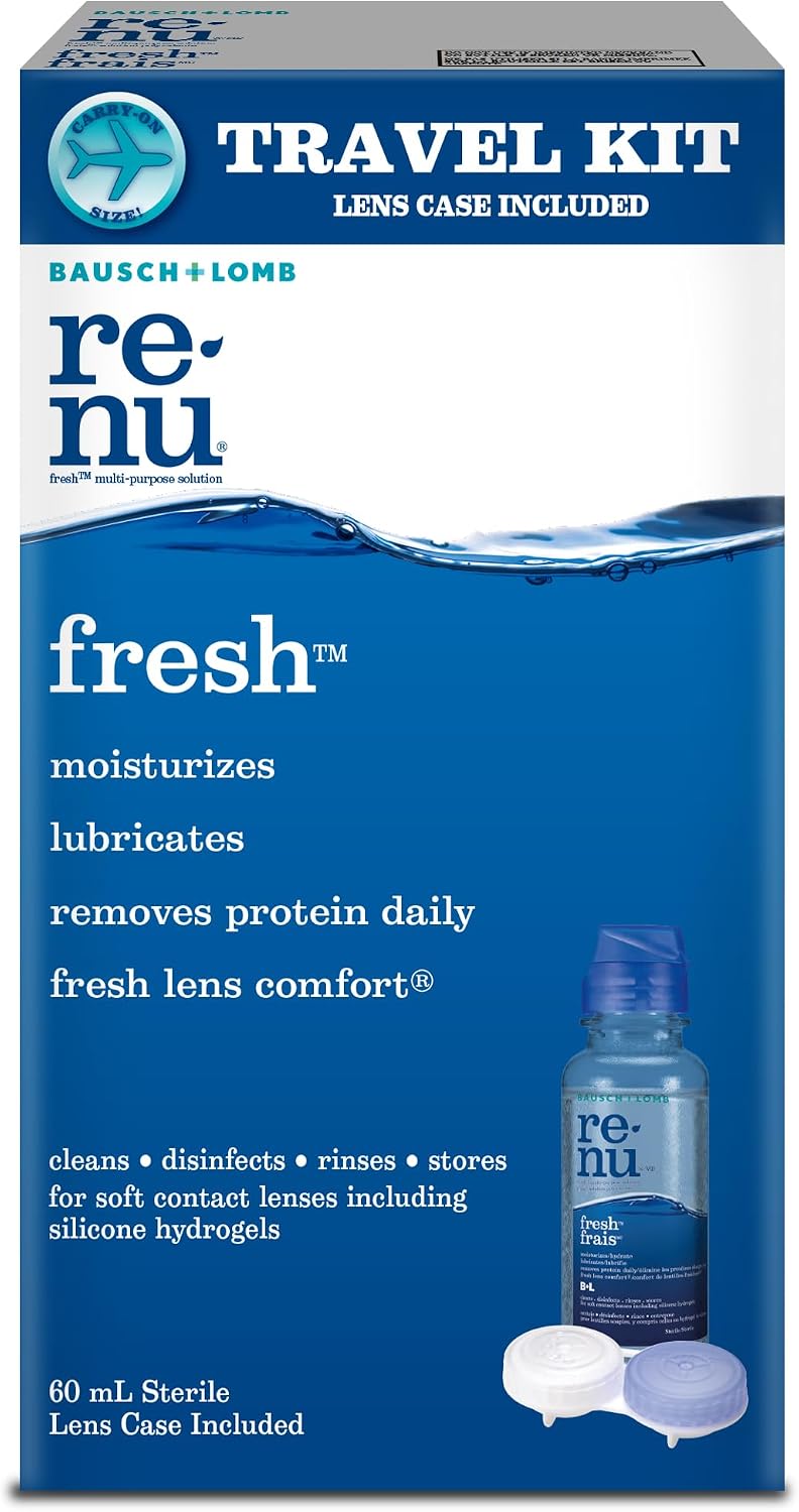 Bausch + Lomb ReNu Multi-Purpose contact Lens Solution Travel Kit 2 oz | TSA-approved travel size, cleans and disinfeCounts lenses, carry-on ready, ideal for trips and gym bags, 2 fl oz bottle