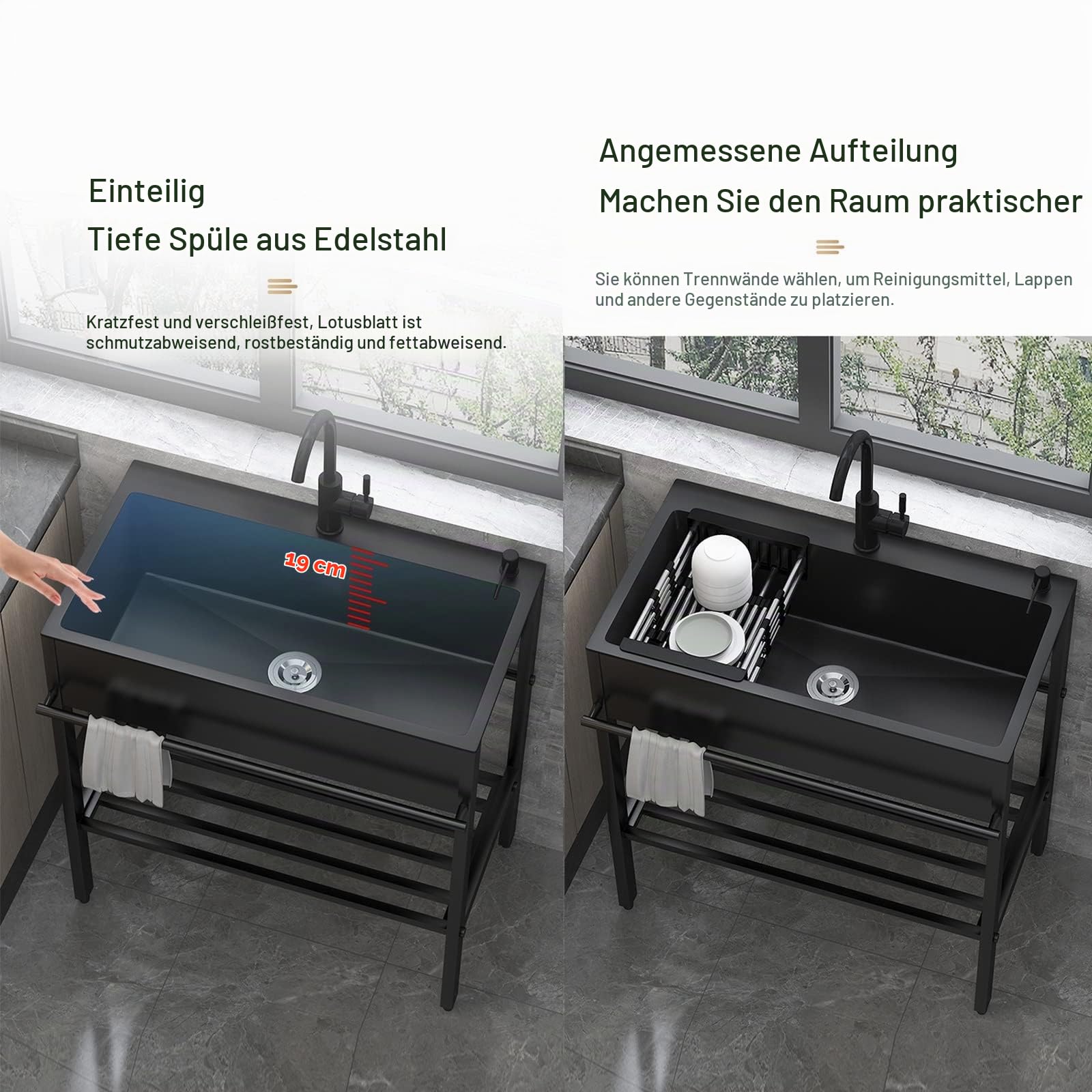 Außenbereich Spülbecken, Spülbecken Edelstahl, Spültisch, Spühlbecken, Mobiles Waschbecken, für Küche Waschbecken Werkstatt Bauernhaus Freistehend Verpflegung Kommerziell Spül (Size : 60 * 45)