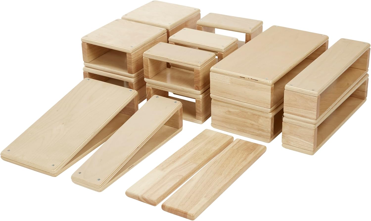 Hollow Wooden Building Block Set, Montessori Toy, Natural, 18-Piece