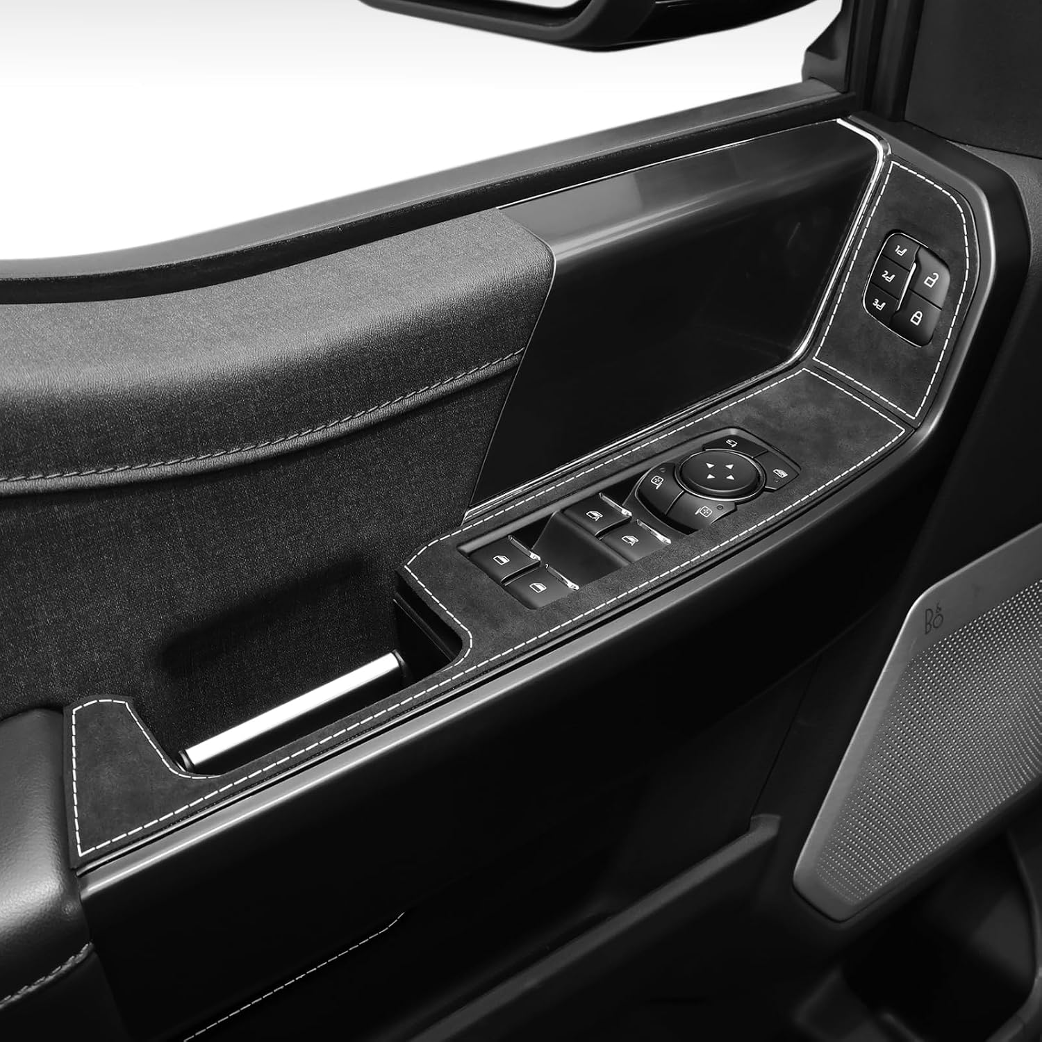 BETTERHUMZ Car Door Window Switch Panel Cover Compatible with Ford F150 2021 2022 2023 2024 2025 for Alcantara Carbon Leather Decor Decal Interior Accessories (Carbon Leather)