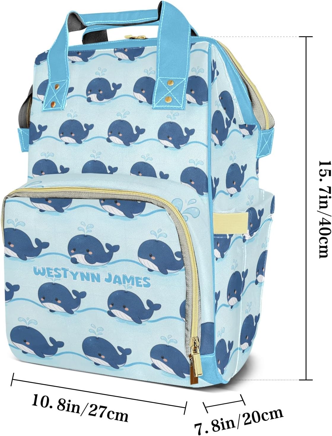 Custom Diaper Bag Backpack Name Gift Cartoon Whale Strip Cute Versatile Travel Bag: Large Capacity & Multiple Compartments for Everyone