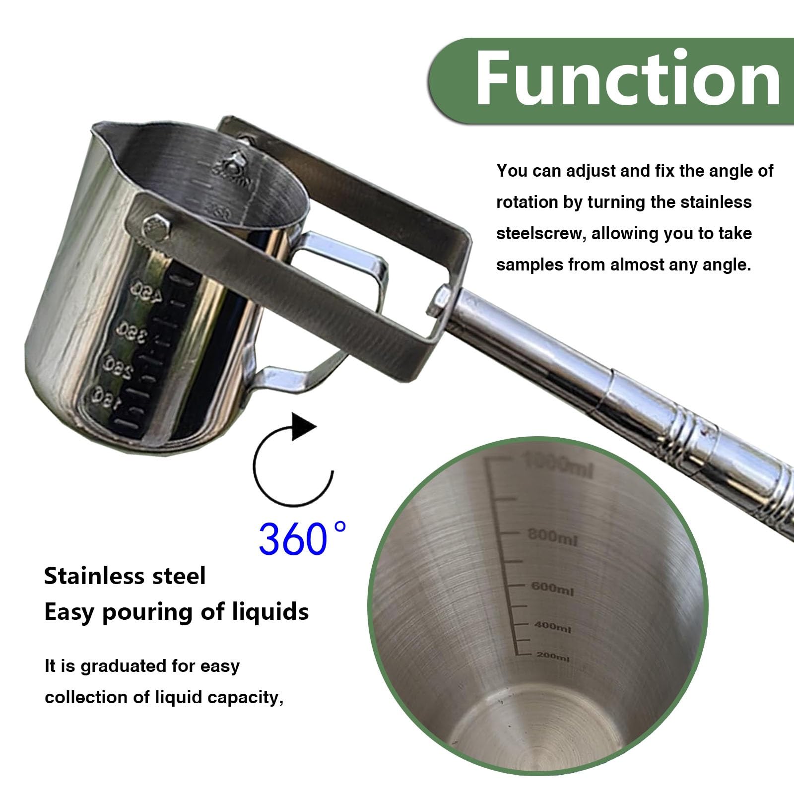 Campionatore d'acqua telescopico da 500/1000 ml, kit di campioni d'acqua a pendolo in acciaio inossidabile, campionatore d'acqua con perno girevole e fisso per impianti di produzione (dimensioni: 0,6