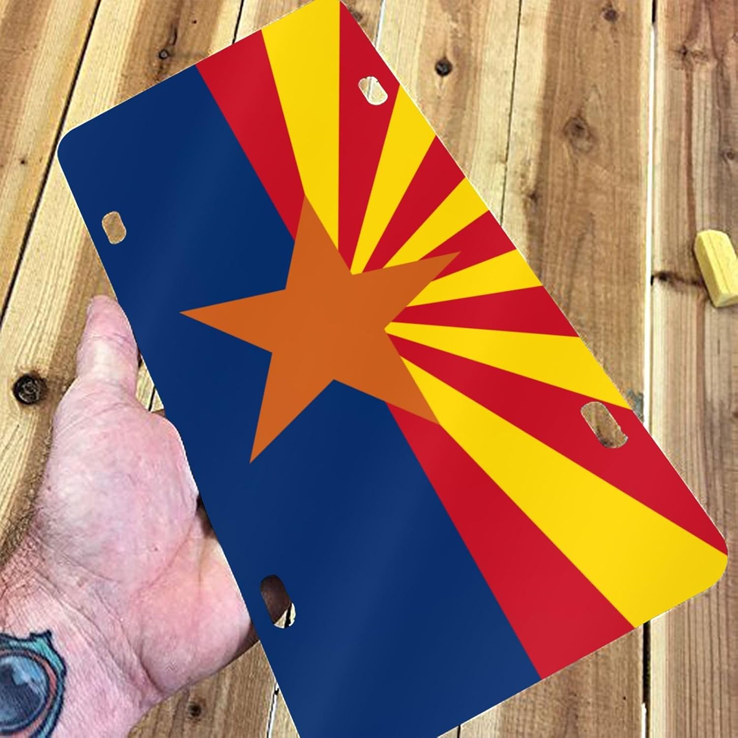 Arizona License Plate Copper Star Sunset Rays, 6x12 Aluminum Grand Canyon State Pride Gift