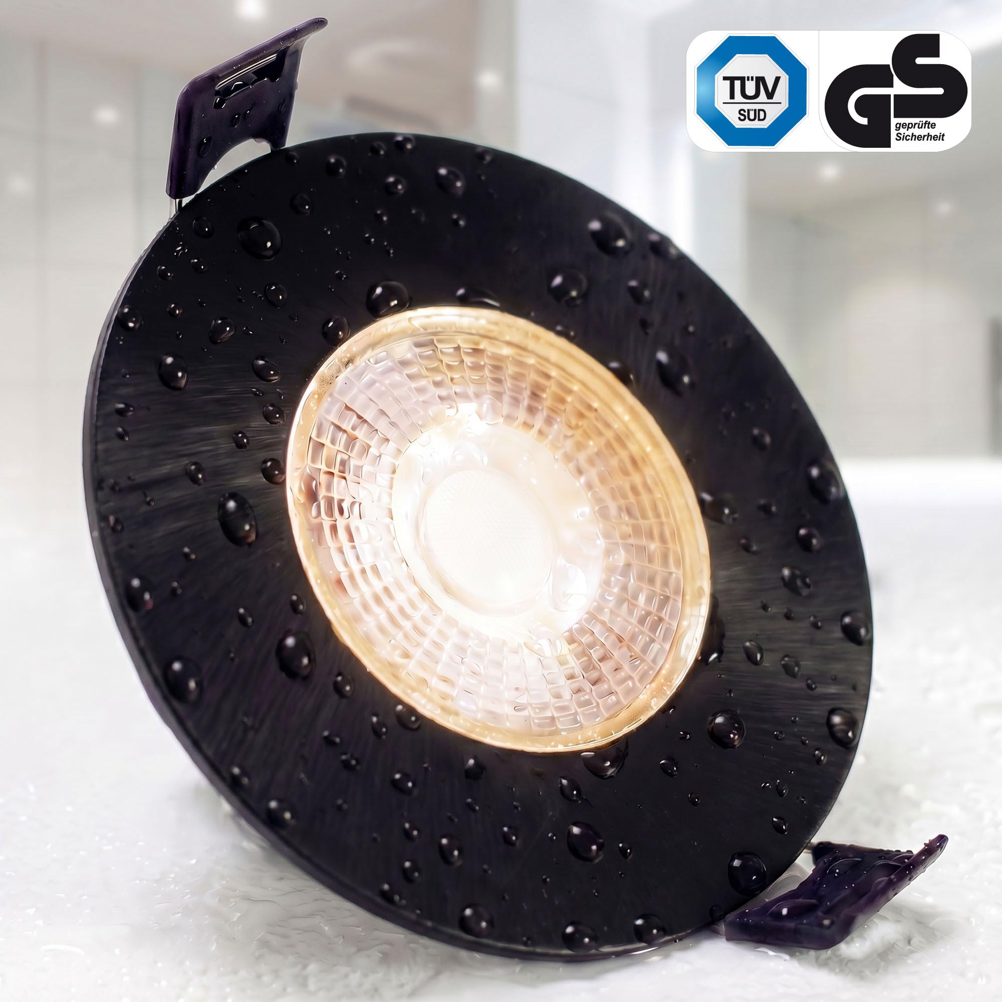 Maxkomfort 12er LED Einbaustrahler 230V 3-Step Dimmbar - Ultraflach 35mm, 5W 365lm Warmweiß 3000K - IP44 Bad Deckenspots Schwarz für Decke - Einbauspots 72mm Bohrloch, Kein Trafo Nötig