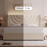 Vista 7 de HITHOS - Base de cama LED tapizada con 2 cajones de almacenamiento, cama de plataforma de terciopelo con cabecera con alas laterales, listones