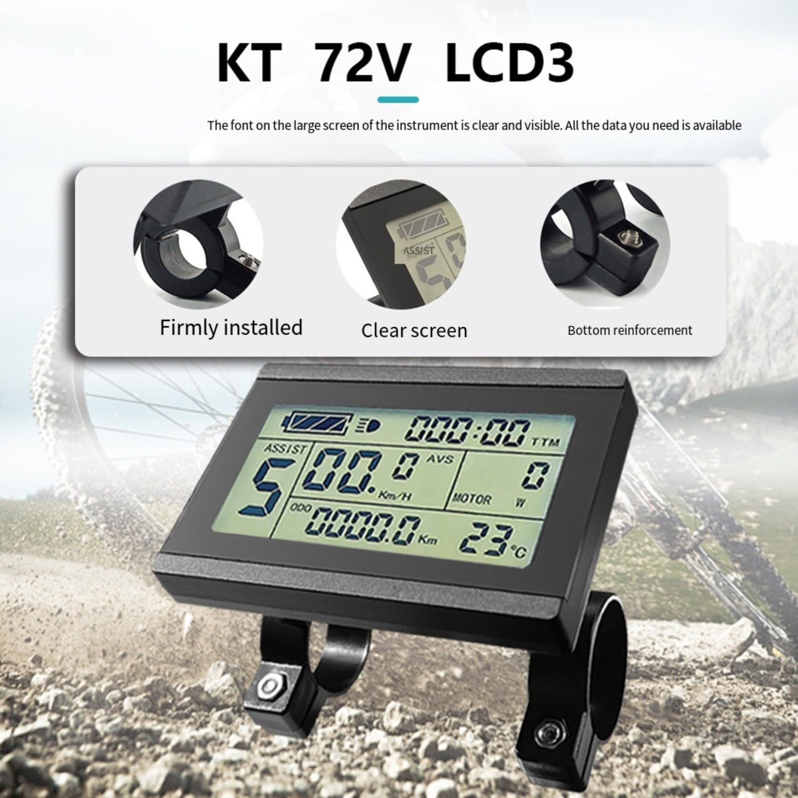 Pannello strumenti LCD a colori, per controller bici elettriche KT-LCD3 72 V 5 pin SM connettore display resistente alle intemperie, per pendolari e ciclisti, nero
