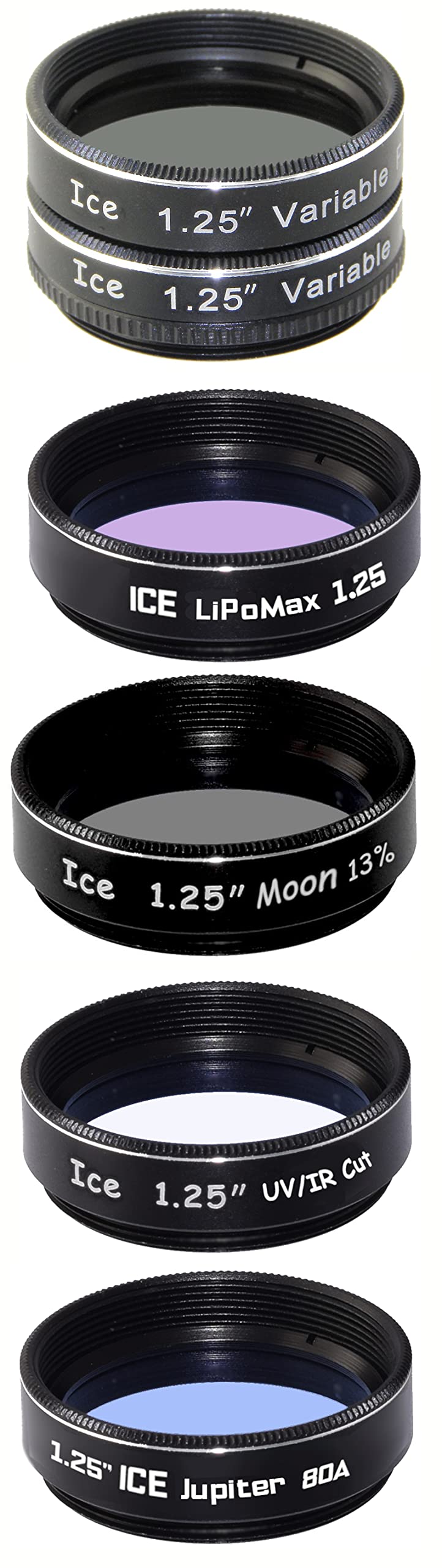 Desmond-ICE ICE 1.25" Telescope Filter Set 6 Filters Variable Polarizer, LiPoMax, Moon, IR/UV Cut, Jupiter & Wallet Optical Glass
