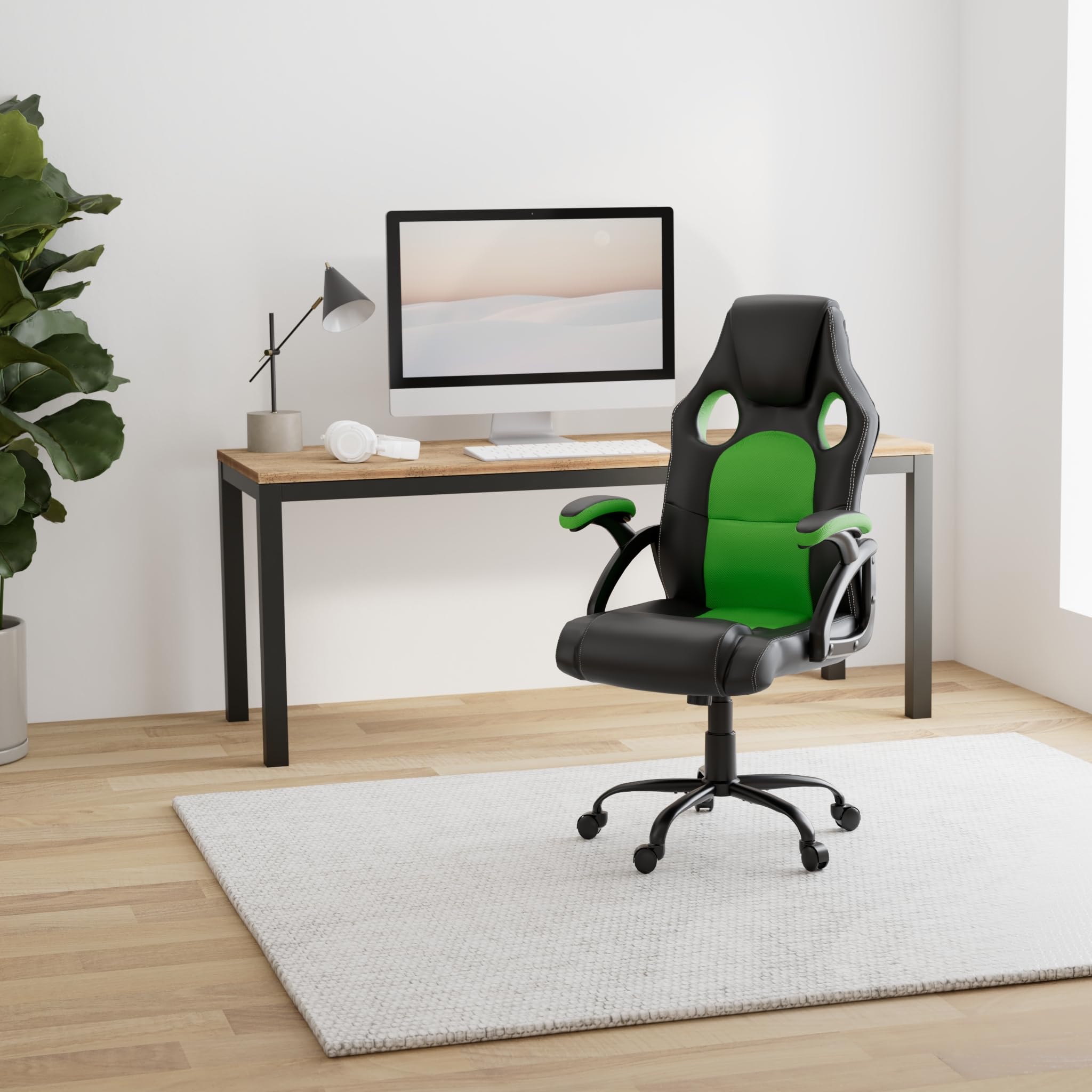 DORMIDAN - Silla Gaming Giratoria, Regulable en Altura, con Respaldo, para Videojuego y Oficina - Racing SR-1 (Verde)
