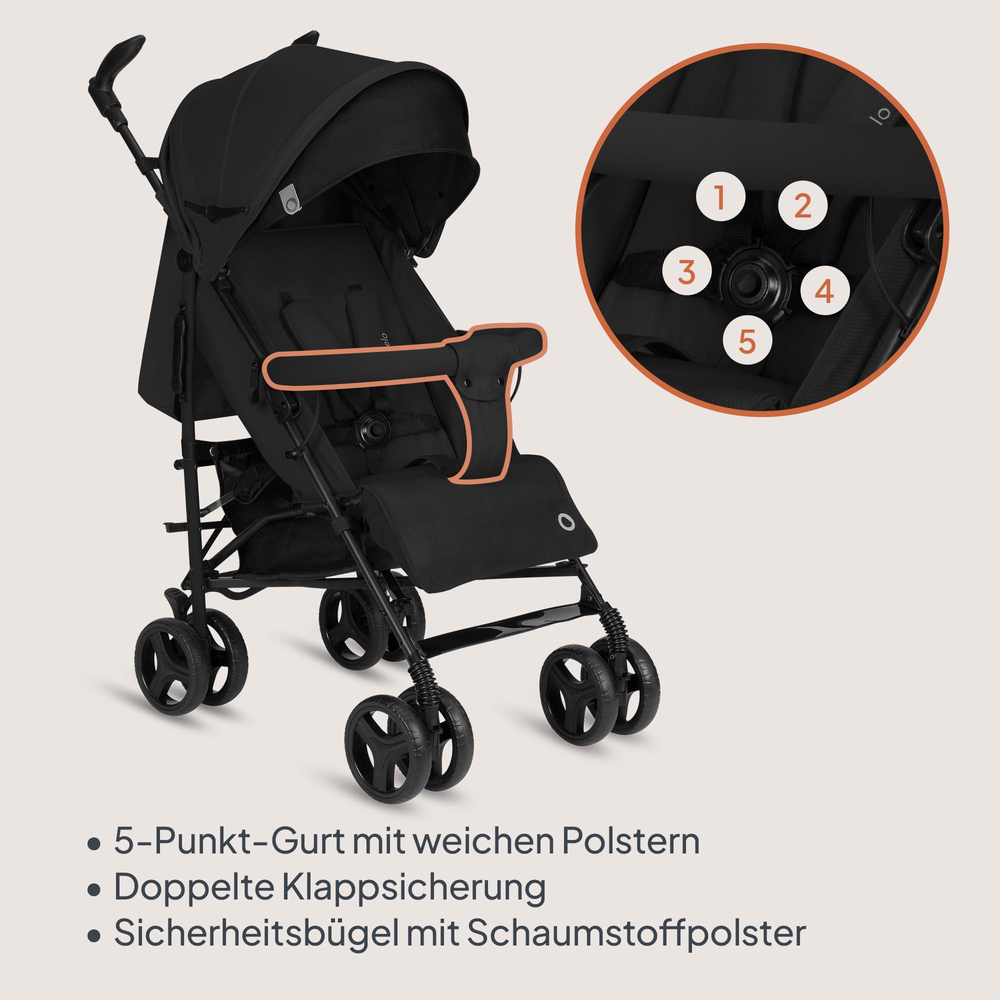 Lionelo Irma Buggy Kinderwagen ab 6 Monate, leicht 7 kg, Liegeposition, faltbar mit Einhand-Faltsystem, 6-Zoll-EVA-Räder mit Federung & Bremse, Moskitonetz, bis 15 kg