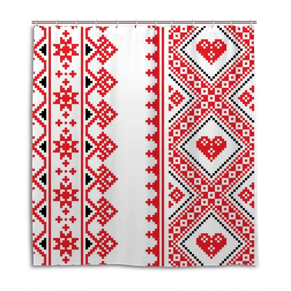 Rideau de douche art folklorique ukrainien en polyester imperméable 183x183 cm
