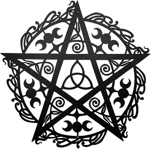AWISBI Witchy Wall Decor, Triple Moon Pentagram Metal Art